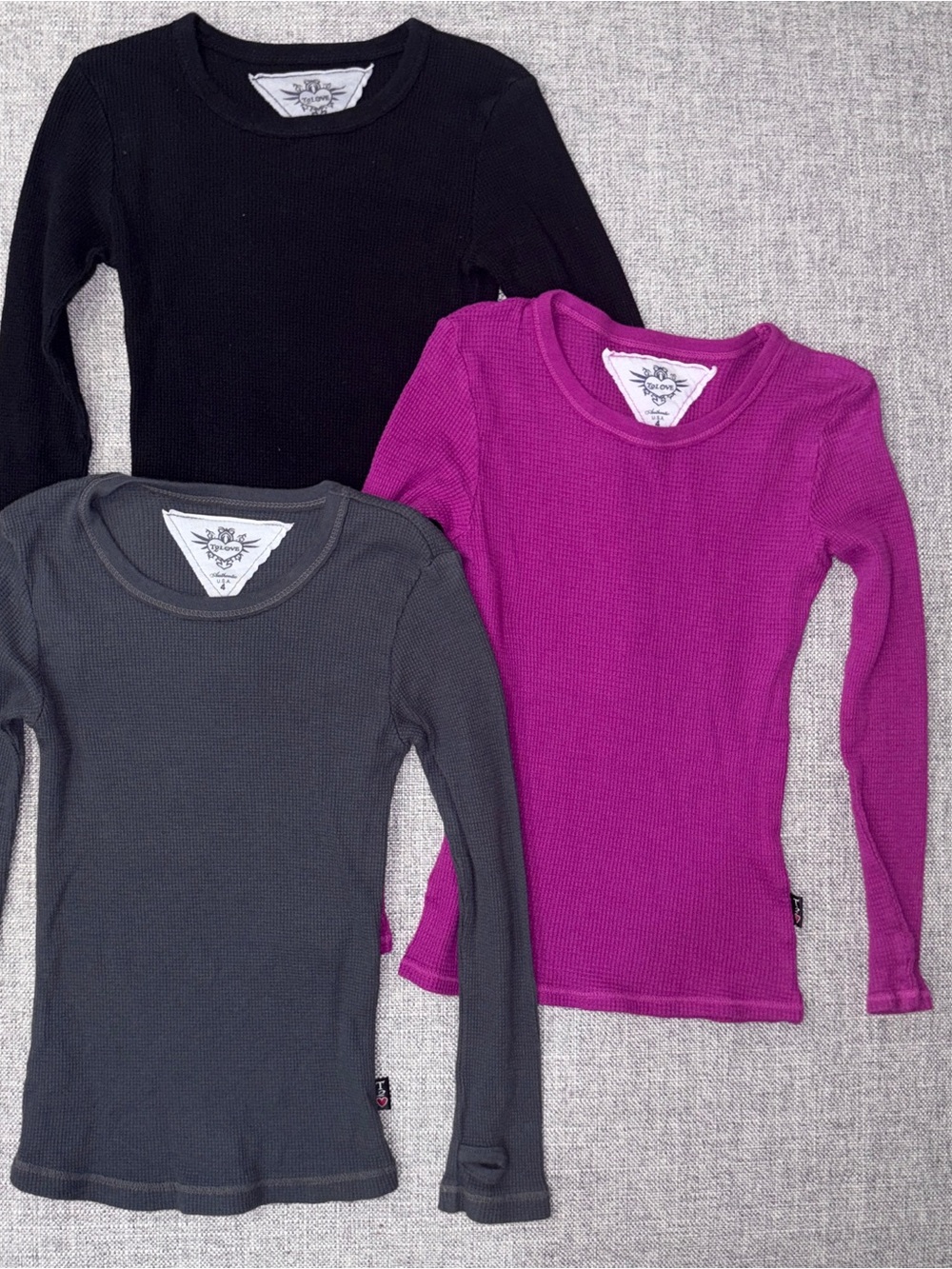 T2love Kids Long-Sleeve Thermal Tops - Black, Charcoal & Magenta